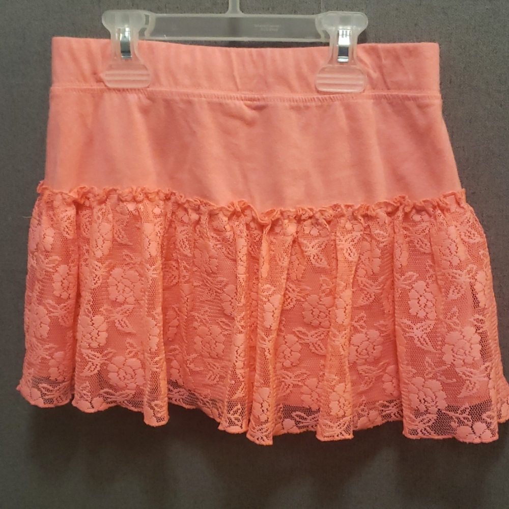 Girl's Peach Skater Skirt/Skort with Lace Overlay